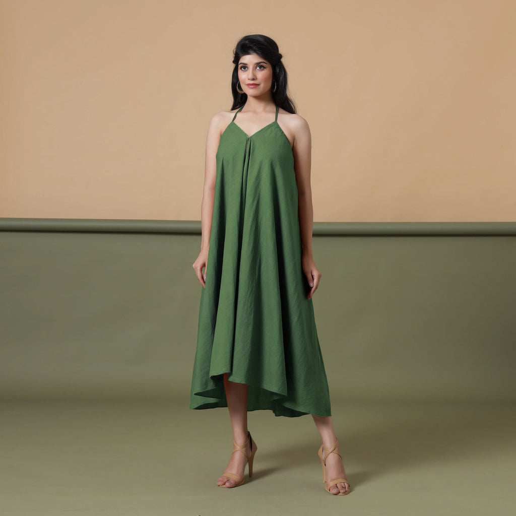 Convertible 3-Way Forest Green Cotton Skirt Dress