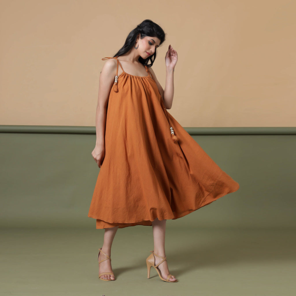 Convertible 3-Way Rust Cotton Skirt Dress