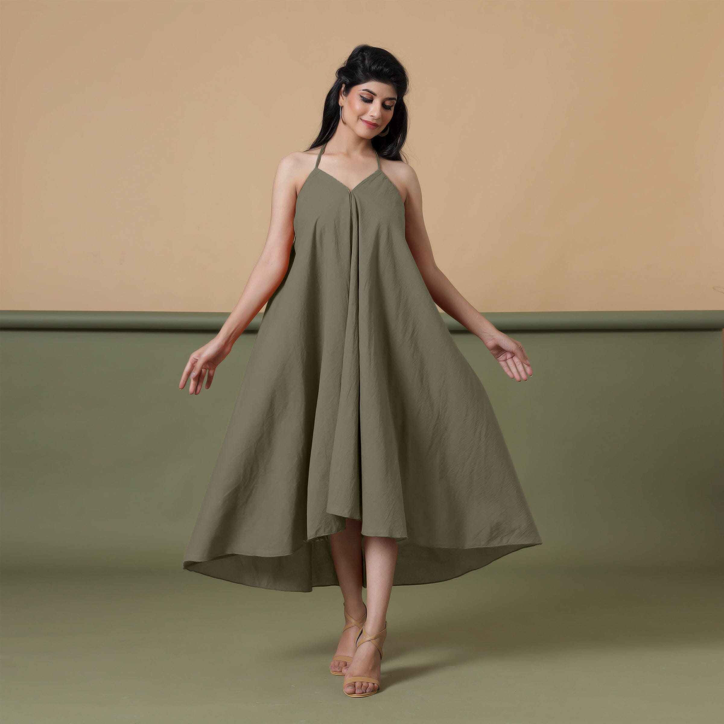 Convertible 3-Way Sage Green Cotton Skirt Dress