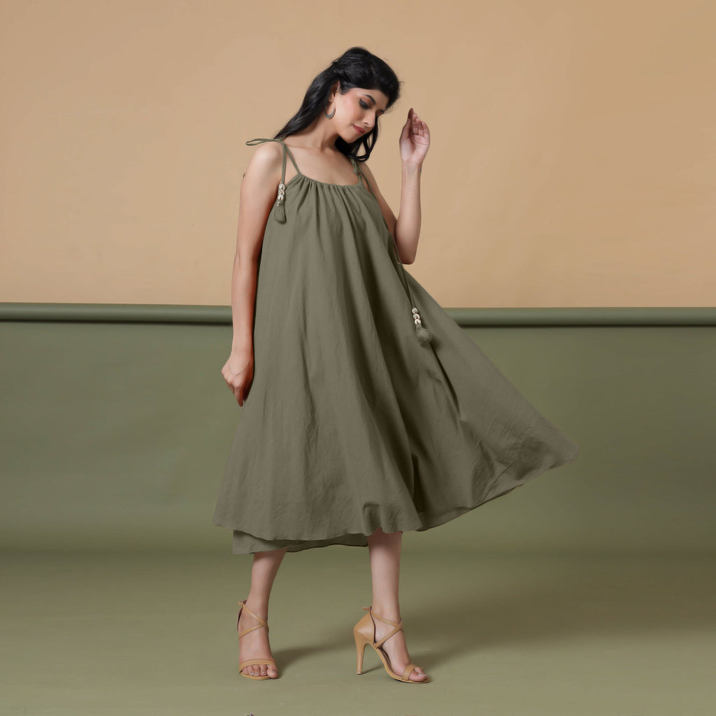Convertible 3-Way Sage Green Cotton Skirt Dress
