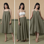 Convertible 3-Way Sage Green Cotton Skirt Dress