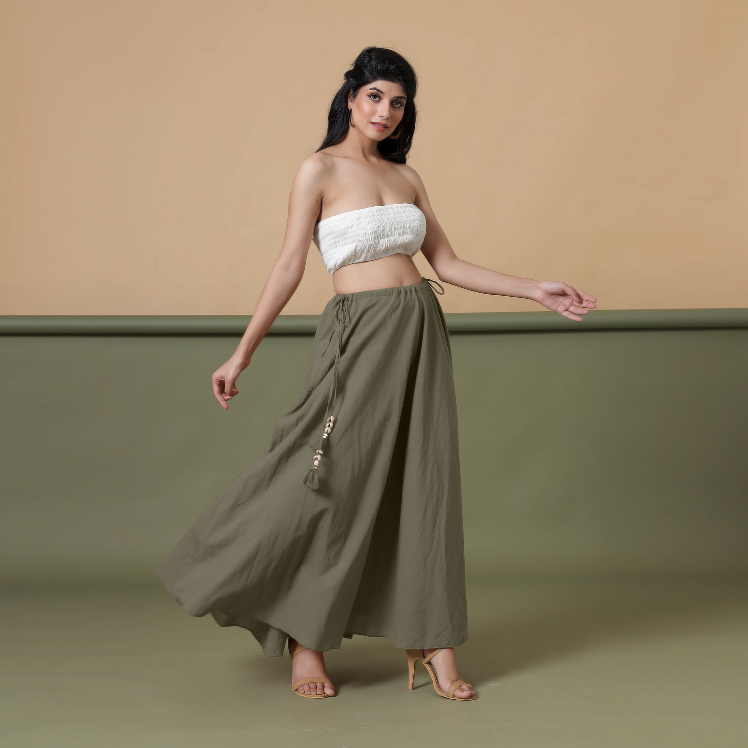 Convertible 3-Way Sage Green Cotton Skirt Dress