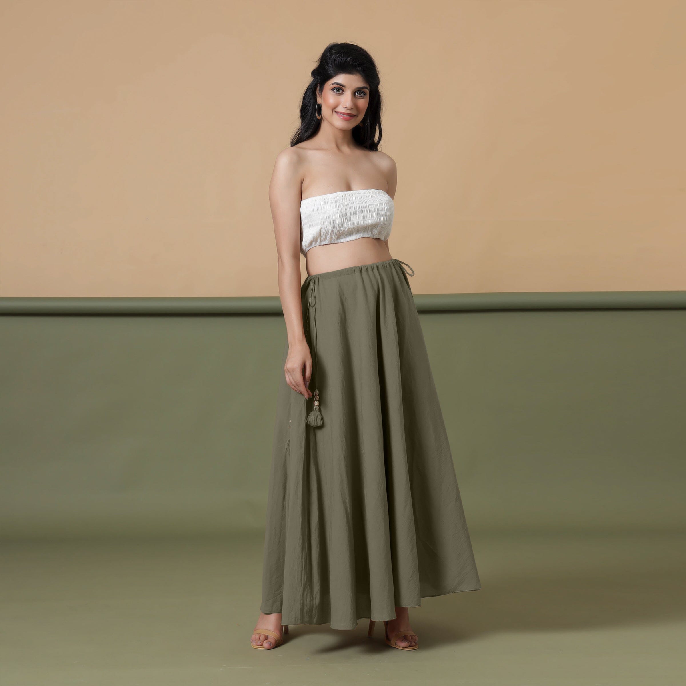 Convertible 3-Way Sage Green Cotton Skirt Dress