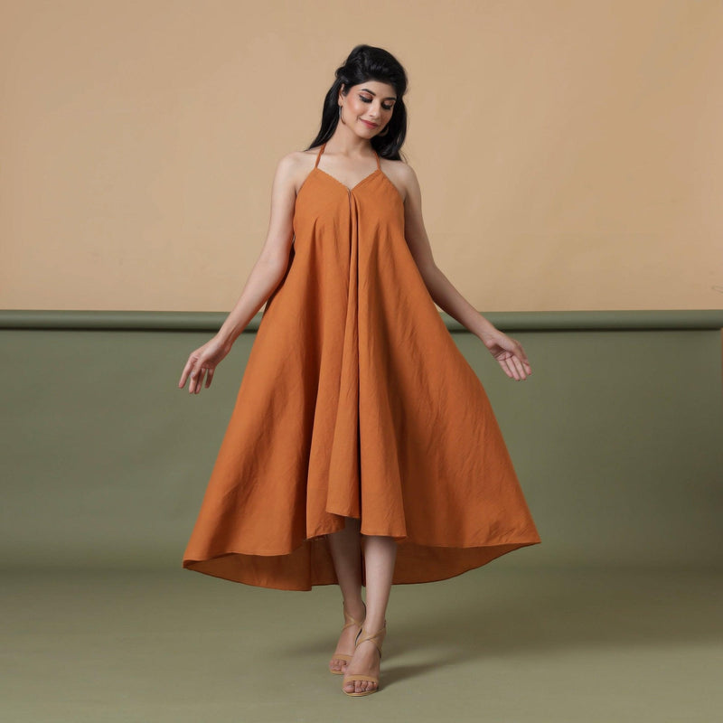 Front View of a Model wearing Convertible 6-Way Rust Sandstone Tie-Dye Cotton Skirt Dress