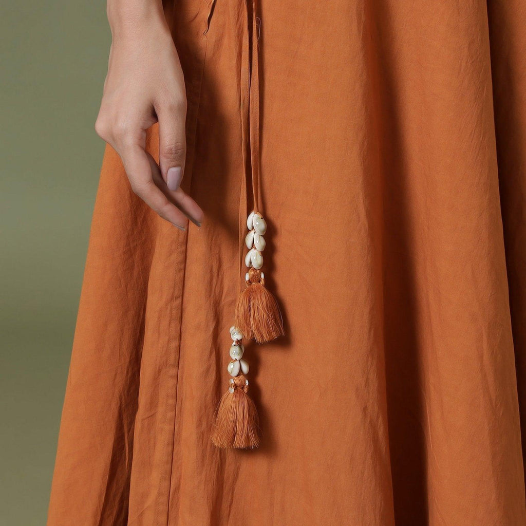 Close View of a Model wearing Convertible 6-Way Rust Sandstone Tie-Dye Cotton Skirt Dress