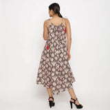 Back View of a Model wearing Convertible Block Print 3-Way Beige Cotton Skirt Dress