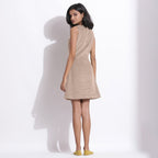 Back View of a Model wearing Cotton Corduroy Dusk Beige Button-Down Dress