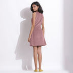 Back View of a Model wearing Cotton Corduroy Mauve Button-Down Dress