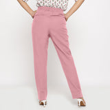 Back View of a Model wearing Cotton Flax Mid-Rise Pink Tapered Pant