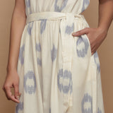 Front Detail of Model wearing Cotton Sleeveless Halter Neck Jumpsuit