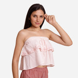 Right View of a Model wearing Hand Embroidered Relaxed Fit Tube Top