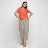 Front View of a Model wearing Dabu Print Relaxed Sleeves Button-Down Top