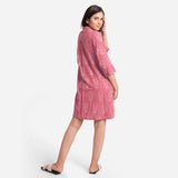 Back View of a Model wearing Dabu Block Print Pink Cotton Short Dress