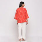 Back View of a Model wearing Reversible Dabu Block Printed Overlay