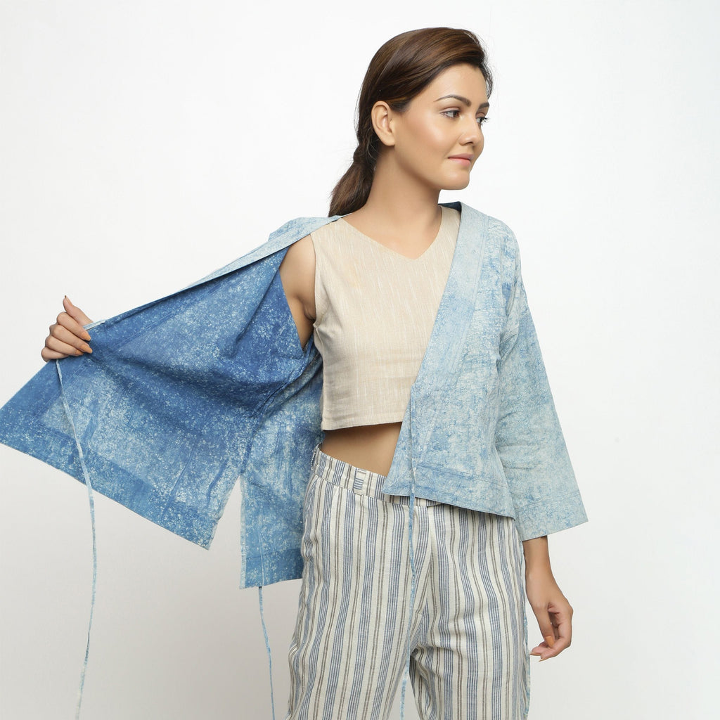 Front View of a Model wearing Dabu Hand-Lep Cotton High Low Outerwear