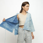 Front View of a Model wearing Dabu Hand-Lep Cotton High Low Outerwear