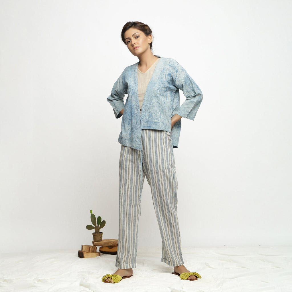 Front View of a Model wearing Dabu Hand-Lep Cotton High Low Outerwear