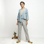 Front View of a Model wearing Dabu Hand-Lep Cotton High Low Outerwear