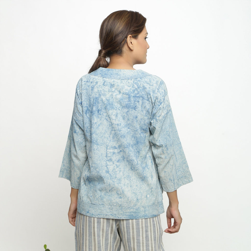 Back View of a Model wearing Dabu Hand-Lep Cotton High Low Outerwear