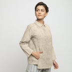 Front View of a Model wearing Dabu Printed Natural Dyed Beige Top