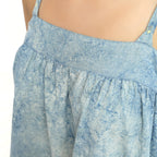 Close View of a Model wearing Blue Dabu Print Strappy Camisole Top