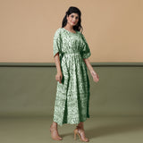 Right View of a Model wearing Dark Green Shibori Kaftan Dress