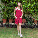 Dark Pink Cotton Poplin Dungaree Playsuit