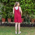 Dark Pink Cotton Poplin Dungaree Playsuit