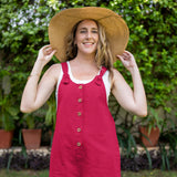 Dark Pink Cotton Poplin Dungaree Playsuit