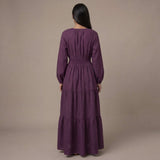 Deep Magenta Yarn-Dyed Cotton Floor Length Fit and Flare Tier Dress