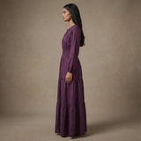 Deep Magenta Yarn-Dyed Cotton Floor Length Fit and Flare Tier Dress