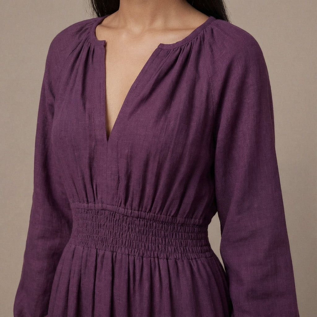 Deep Magenta Yarn-Dyed Cotton Floor Length Fit and Flare Tier Dress