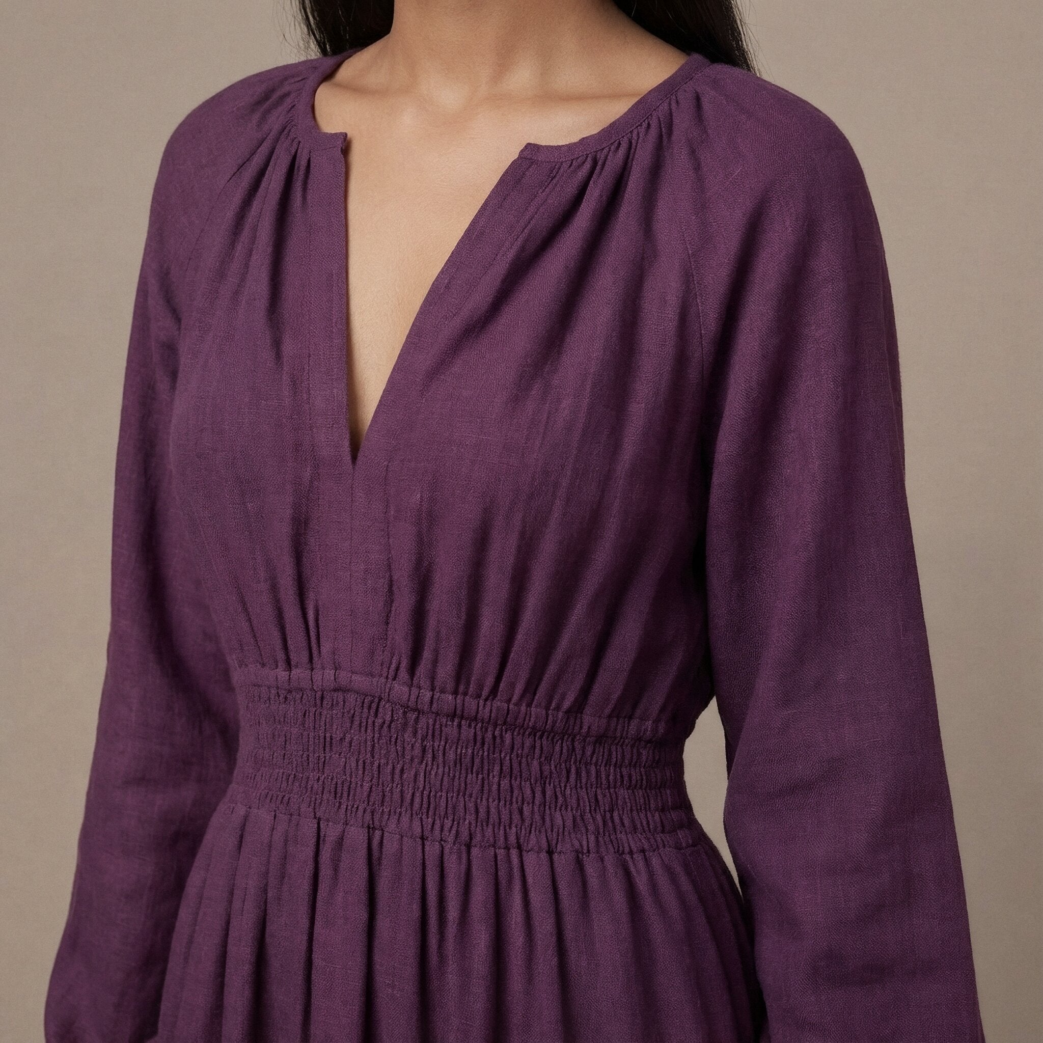 Deep Magenta Yarn-Dyed Cotton Floor Length Fit and Flare Tier Dress