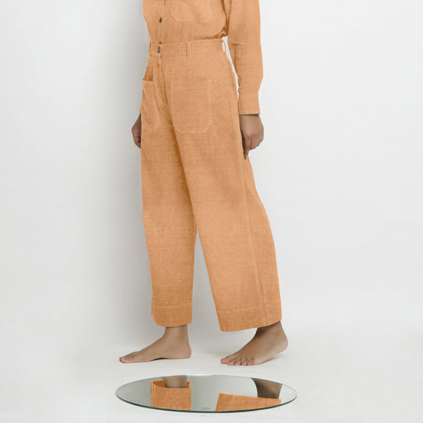 Desert Yellow Cotton Linen Patch Pocket Wide Legged Pant