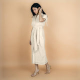 Ecru Crinkled Cotton Flax Boho Maxi Button-Down Shirt Dress