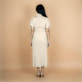 Ecru Crinkled Cotton Flax Boho Maxi Button-Down Shirt Dress