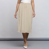 Ecru Crinkled Cotton Flax Elasticated Flared Midi Skirt