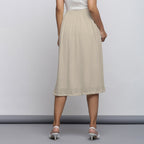 Ecru Crinkled Cotton Flax Elasticated Flared Midi Skirt