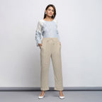Ecru Crinkled Cotton Flax Elasticated Mid-Rise Tapered Pant