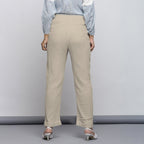 Ecru Crinkled Cotton Flax Elasticated Mid-Rise Tapered Pant