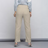 Ecru Crinkled Cotton Flax Elasticated Mid-Rise Tapered Pant