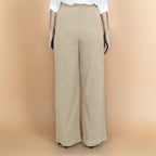Ecru Crinkled Cotton Flax High-Rise Flared Pant