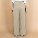 Ecru Crinkled Cotton Flax High-Rise Flared Pant