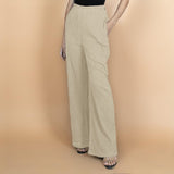 Ecru Crinkled Cotton Flax High-Rise Flared Pant