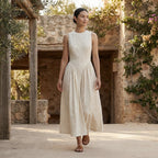 Ecru Embroidered Cotton Sleeveless Paneled Maxi Dress