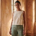 Ecru Embroidered Cotton Sleeveless Side-Tie Top