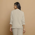 Ecru Undyed Crinkled Cotton Flax Boho Tie-Neck Top
