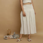 Ecru Undyed Crinkled Cotton Flax Frilled Maxi Skirt
