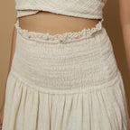 Ecru Undyed Crinkled Cotton Flax Frilled Maxi Skirt