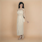 Ecru Undyed Crinkled Cotton Flax High-Rise Maxi Wrap Skirt